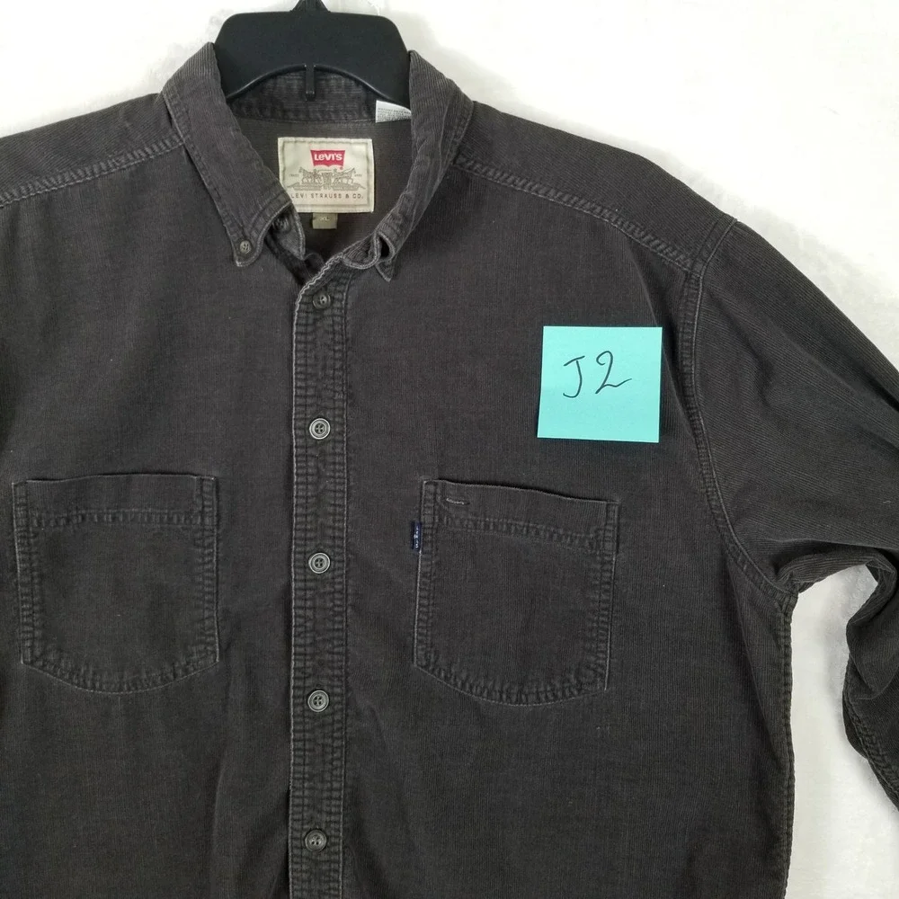 Levis Men XL Corduroy Shirt Charcoal Gray Long Sleeve Button Down WPL-423 Cotton
